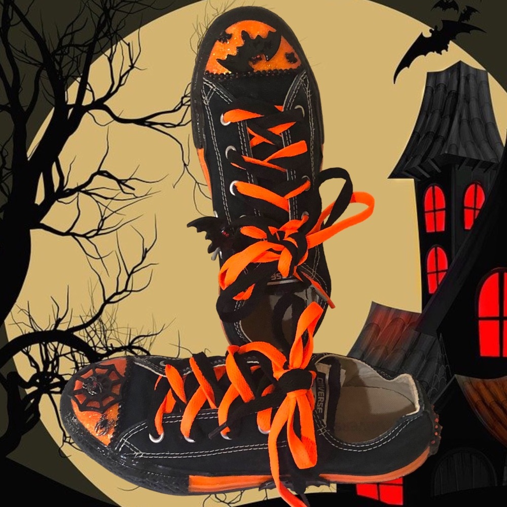 Customized Girls Halloween Converse Sneakers Glitter Shoes Runners Youth…